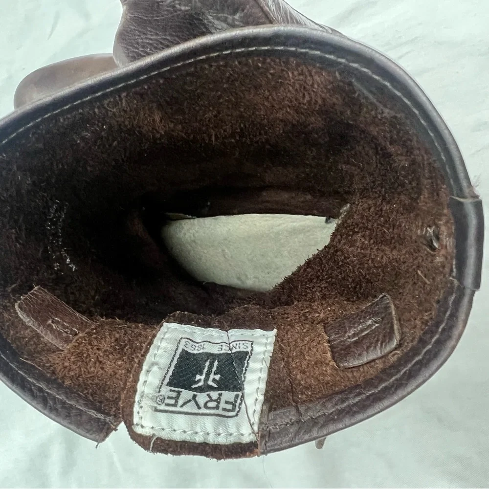 Frye harness buckle strap brown leather mid calf boots moto riding motorcycle 7B - Picture 15 of 16